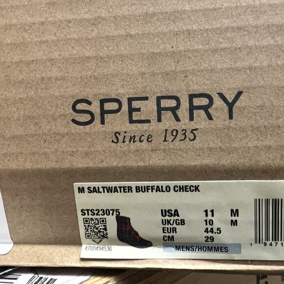 Sperry Mens Saltwater Buffalo Check Boot Red Size 11 M